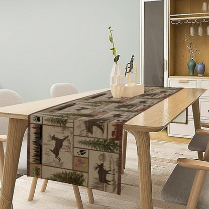 Rustic Bear Table Runner, Retro Vintage Bear Country Style Cabin Cottage Pine - Image 2