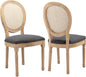Vintage French Rattan Dining Chairs Set of 2, Solid Wood Frame with Round Rattan Back and Linen Upholstered Seat, Farmhouse Accent Sillas de Comedor Side Chairs for Dining Room & Kitchen, Gray