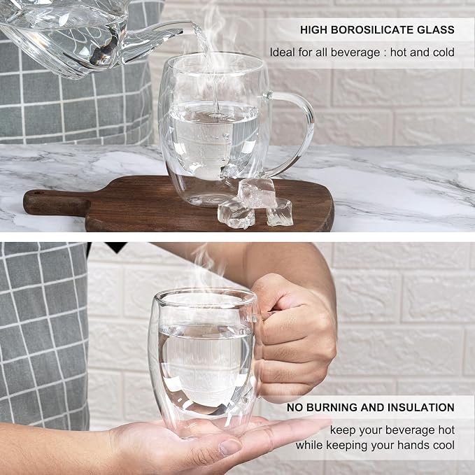 FrutPunch Double Walled Glass Coffee Mugs Set of 2, 12 oz Glass Coffee Cups | - Image 4