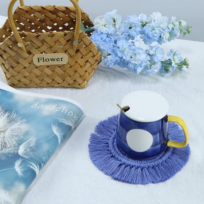 Coomin Boho Coasters for Drinks, Handmade 7.4in, 2p Light Blue | Woven - Image 3