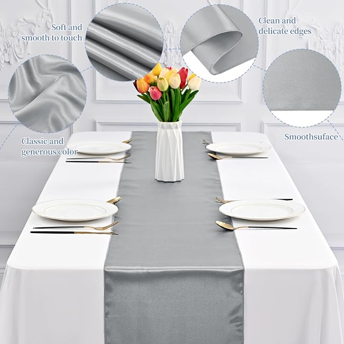 12 Pack Grey Satin Table Runner 12 x 108 Inch Long Premium Table Runners - Image 4