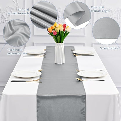 12 Pack Grey Satin Table Runner 12 x 108 Inch Long Premium Table Runners - Image 4