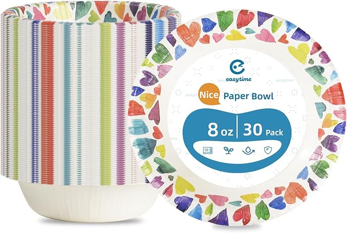 30 Pack Paper Bowls, 8 Oz Disposable Soup Bowl, Heavy Duty Printed Disposable by Unknown