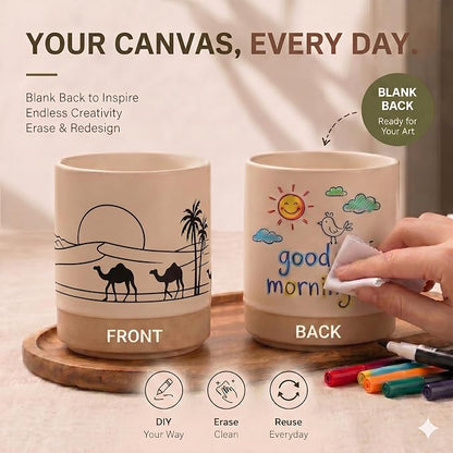 Ceramic Coffee Mug Set with DIY Canvas, 8oz Desert Sunset Camel Pottery Cup - Image 4
