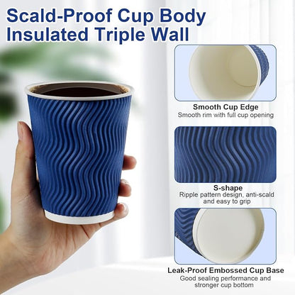 RAZCC Coffee Cups, 120 Pack 12 oz Disposable Insulated Paper Cups, Corrugated - Image 3
