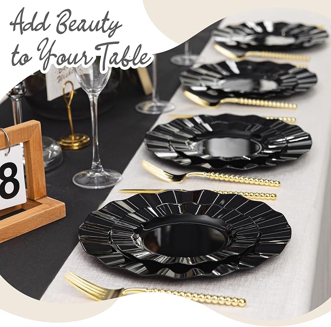 120PCS Black Plastic Plates, Wavy Plates | Heavy Duty Disposable Party Plates - Image 5