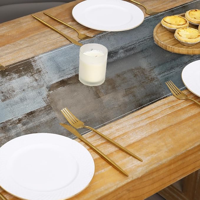 Grey and Brown Table Runner 13x72 Inch Modern Abstract Art Painting Kitchen - Image 4