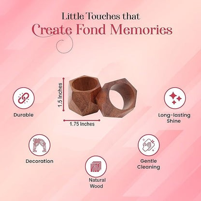 ALPHA Living HOME Wooden Napkin Rings Set of 12 - Decorative Daimond Serviette Holders for Party, Decoration, Dinning Table, Everyday, Family Gatherings - Rustic Reusable Napkin Rings (Brown)
