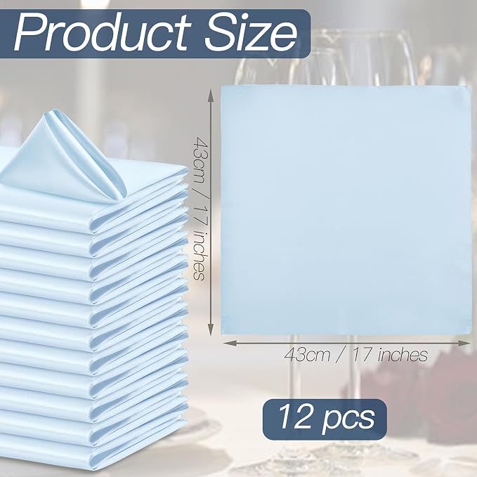 P Pothuiny 12 Pcs Light Blue Satin Napkins 17 x 17 in, Satin Cloth Napkins | - Image 2