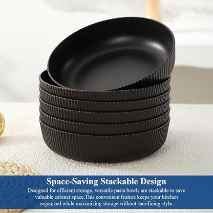HOMQUEN Pasta Bowls Set of 6, 37oz Salad Bowls Black Soup Bowls, Large Pasta - Image 6
