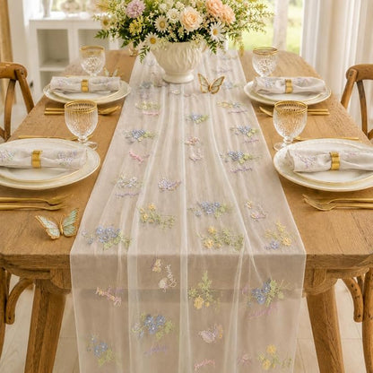 Wildflower Tulle Table Runner Butterfly Floral Wedding Party Home Decor | White - Image 4