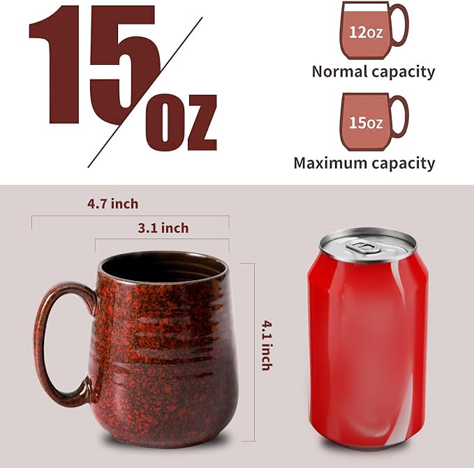 HASENSE Coffee Mugs Set of 6, 15 Ounce Ceramic Coffee Cups Set - Image 3