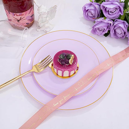 PULOTE 100PCS Purple Plastic Plates Disposable - Include 50 Dinner / 50 Dessert Plates Heavy Duty for Party, Wedding&Easter