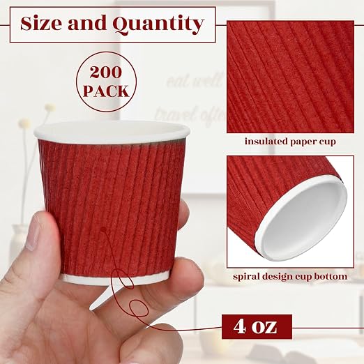 Yaomiao 200 Pcs 4 oz Disposable Espresso Coffee Cups Ripple Corrugated Paper - Image 2