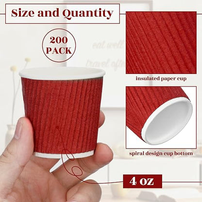 Yaomiao 200 Pcs 4 oz Disposable Espresso Coffee Cups Ripple Corrugated Paper - Image 2