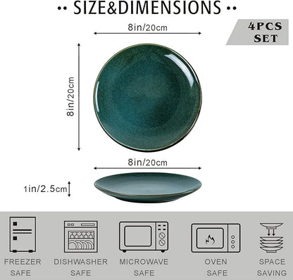 UNICASA Cremic Dessert Plates Set of 4-8 Inch Ceramic Dinner Plates Dinnerware Oven Microwave Safe for Salad, Scratch Resistant, Kitchen Serving Dish, Olive