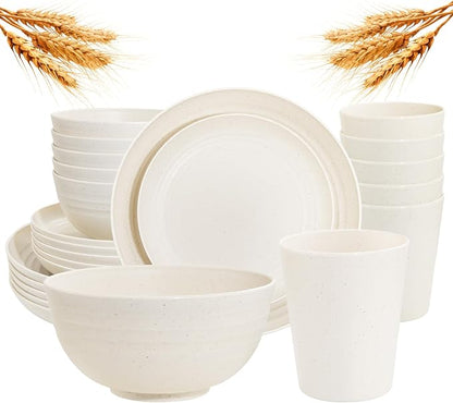 Rubtlamp 24 Pcs Wheat Straw Dinnerware Sets, Unbreakable Reusable Plastic Wheat by Rubtlamp