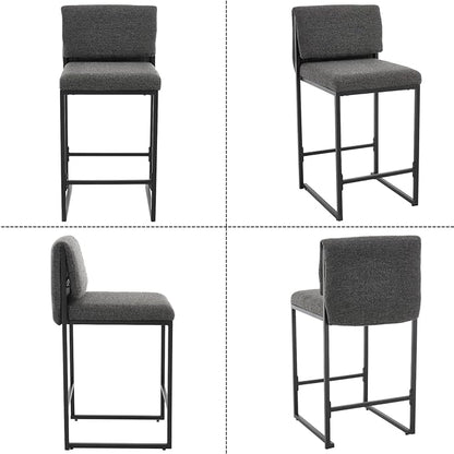 Modern Barstools Set of 4, 26” Upholstered Counter Height Bar Stools Sherpa Fabric Counter Stools with Padded Back Metal Frame for Kitchen Island Dining Room, Black