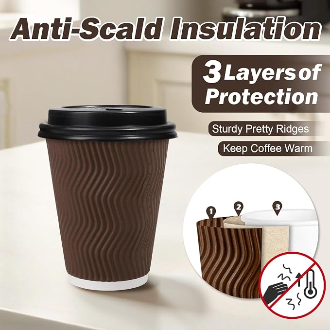 12 oz Insulated Disposable Paper Coffee Cups - Image 3