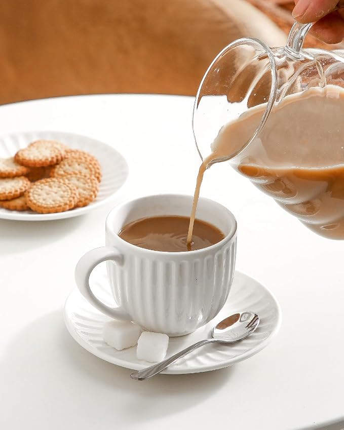 Hasense Ceramic Cappuccino Cups and Saucers - 8 Oz - Image 6