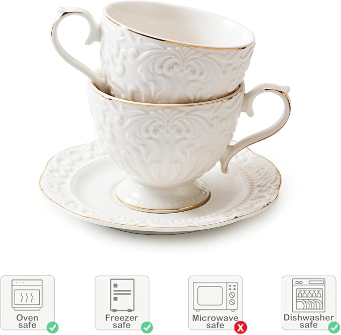 Cups and Saucers Tea Cups Set of 2, Ceramic Coffee Cups - Image 7