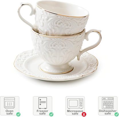 Cups and Saucers Tea Cups Set of 2, Ceramic Coffee Cups - Image 7