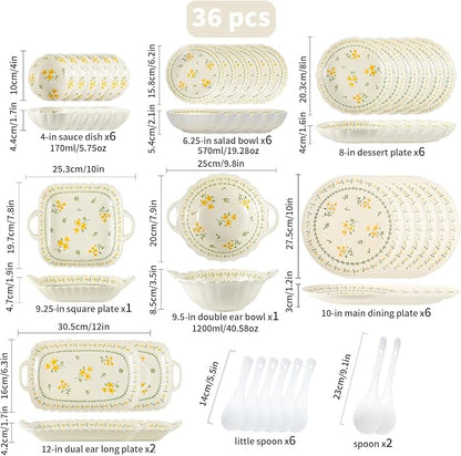 Ceramic Dinnerware Set, Floral Plates and Bowls Sets, Microwave & Dishwasher - Image 3