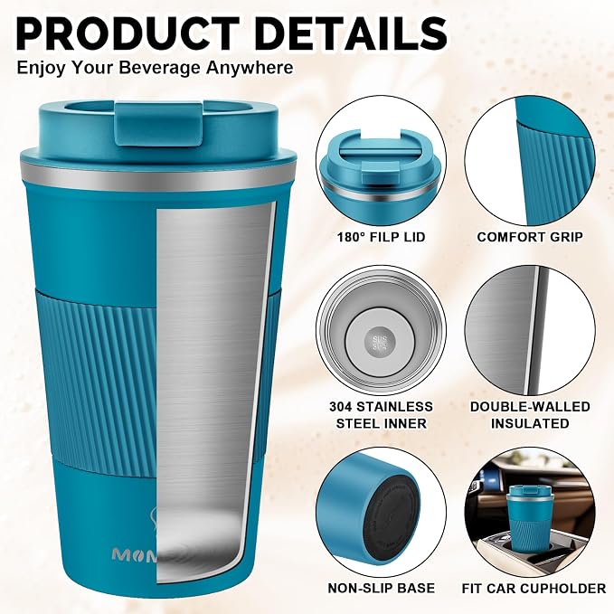 MOMSIV 17oz Travel Coffee Mug, Insulated Coffee Cup - Image 5