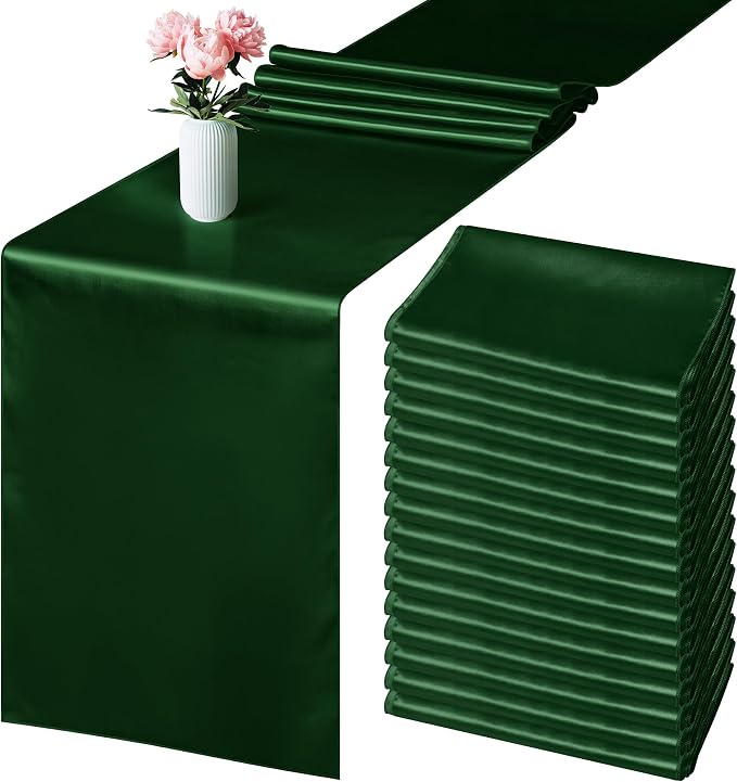 Aneco 12 Pack Satin Table Runner 12 x 108 Inch Forest Green Long Wedding Satin by Aneco
