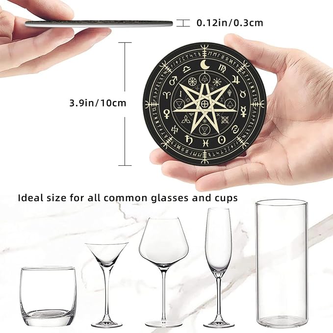Celtic Wiccan Magic Pentagrams Leather Drinks Coasters - Image 4