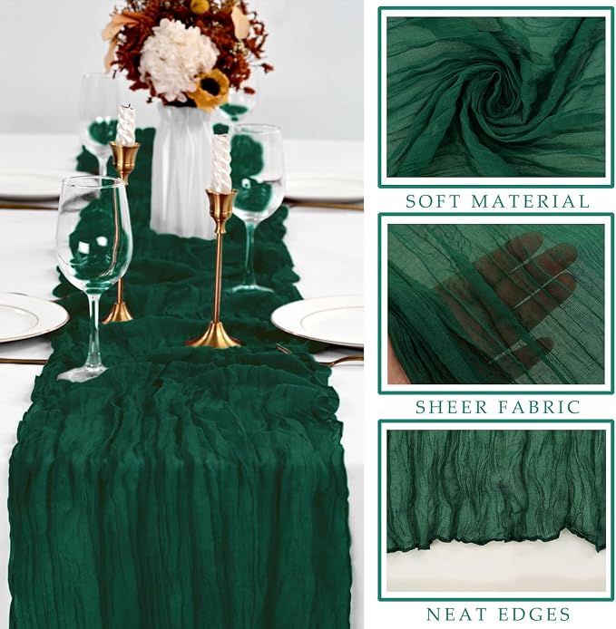 6 Pcs Emerald Green 10FT Cheesecloth Table Runner Gauze Fabric Runner - Image 2