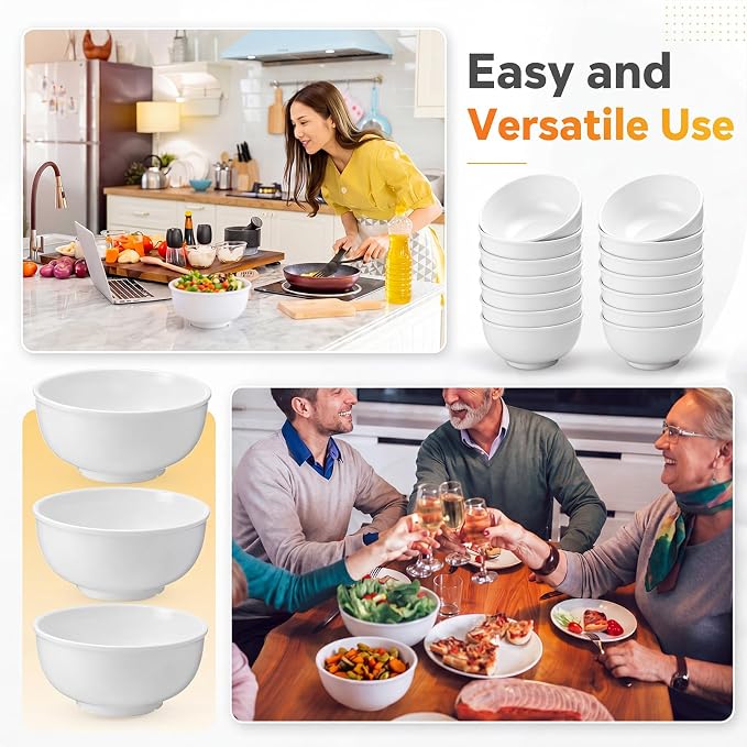 Tioncy 20 Pack 30oz White Melamine Bowls Set 6'' deep Unbreakable Soup Bowl | - Image 3