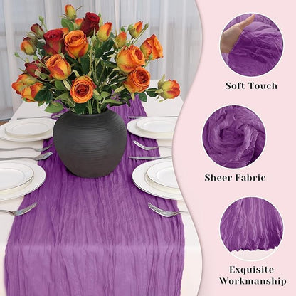 Purple Table Runner, 10 Ft 120 in Cheesecloth Table Runner, Rustic Table Runners for Wedding, Party, Bridal Shower, Spring Table Runners for Halloween Mardi Gras