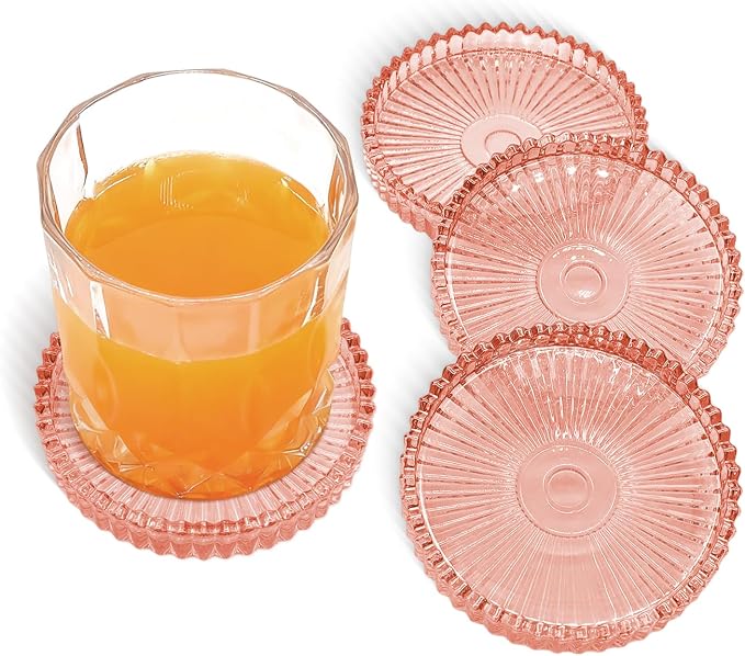 VIBRATITE 4 Inch Glass Coasters Set of 4, Crystal-Like Appearance by VIBRATITE
