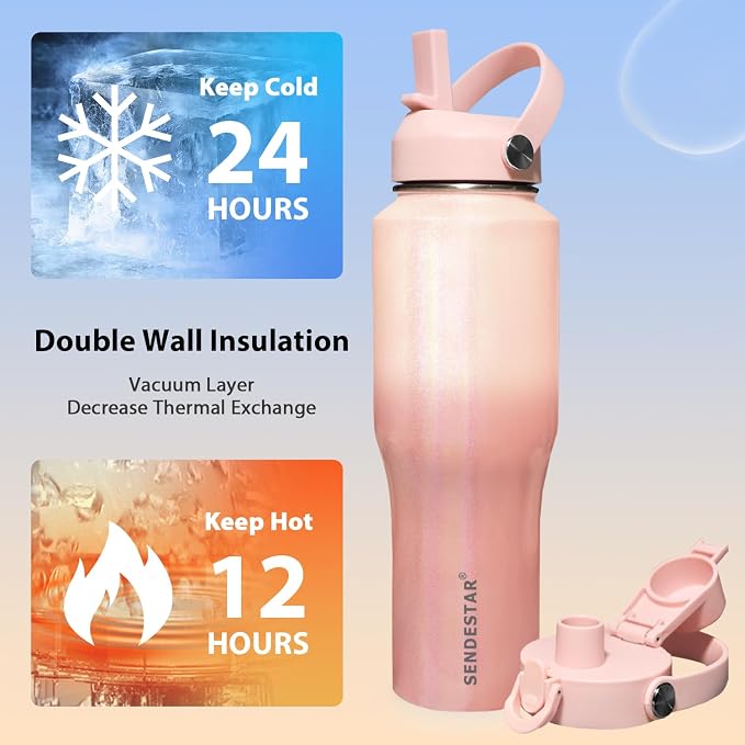SENDESTAR 40oz Stainless Steel Water Bottle, Double Wall Vacuum Insulated Bottle - Image 3