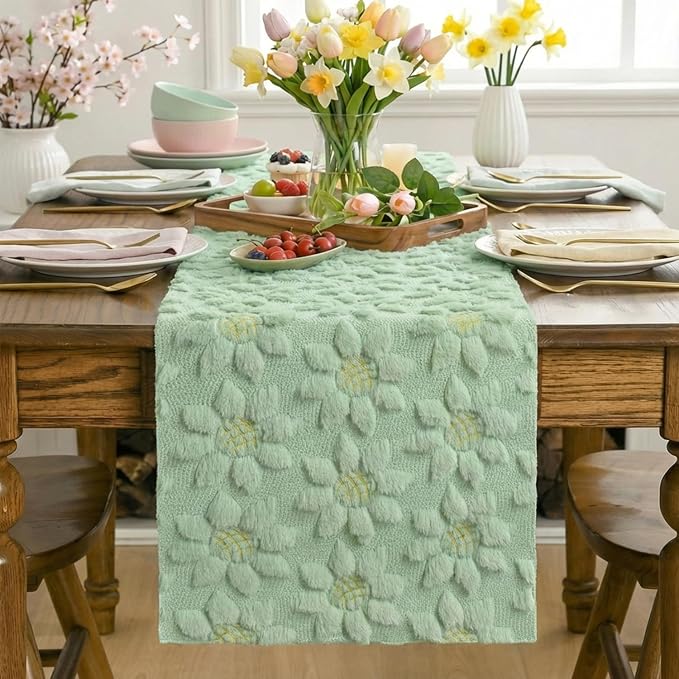 Artoid Mode Green Soft Plush Faux Fur Jacquard Embroidery Sunflower Spring - Image 2