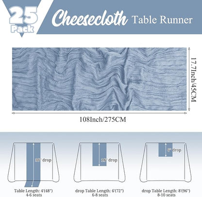 25 Pack Dusty Blue Table Runner 17 x 108inch Cheesecloth Table Runner Boho - Image 2