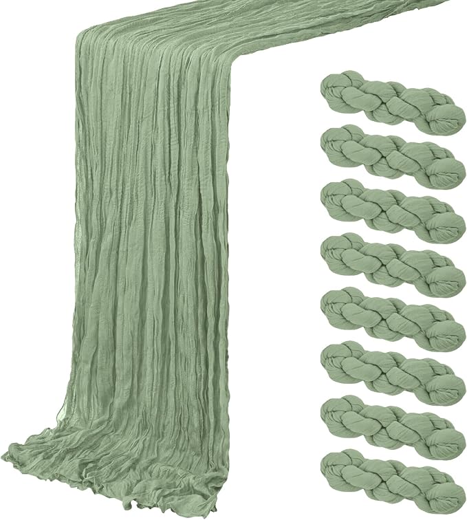 8 Pack Sage Green Cheesecloth Table Runner 20 x 120 inch Gauze Table Runners 10 by Unknown