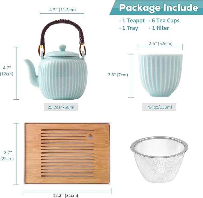 Dujust Japanese Tea Set, Cyan-blue Porcelain Tea Set - Image 5