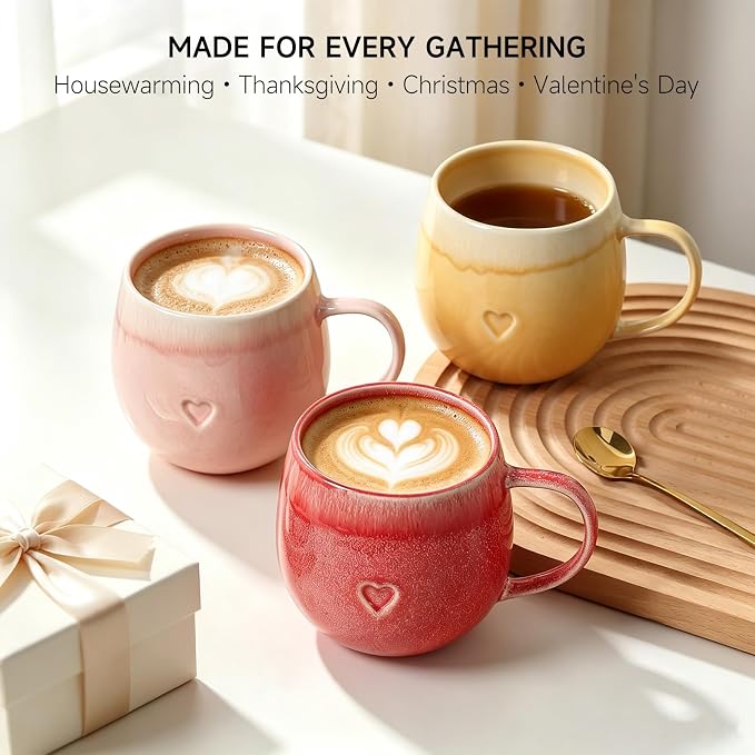 Stoneware Coffee Mugs Set of 4, 12oz Hand-Painted Coffee Cups - Image 4