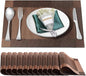 Placemats Set of 12,Washable,Heat and Stain Resistant Indoor/Outdoor Place mats,Vinyl Woven Non Slip Table Mats for Restaurant Table Protection,PVC Placemats(Brown,12PCS)