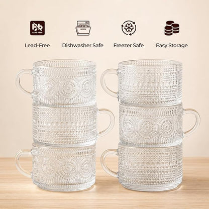 Vintage Coffee Mugs Set of 6, 14 oz Glass Tea Cups - Image 4