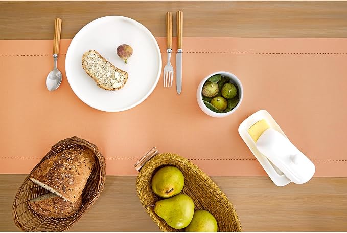 Solino Home Cotton Linen Dining Table Runner Peach Hemstitch, 14 x 120 in | - Image 3