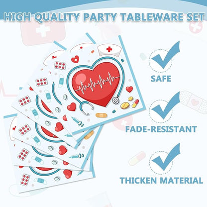 EUOYUFO 96Pcs Happy CNA Week Paper Plates Napkins Forks CNA Week Party Tableware - Image 3