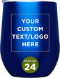 Custom Stemless Wine Glass Tumblers with Lids by Largo 11 oz. Set of 24, Personalized Bulk Pack - Perfect for Wine, Cocktails, Other Hot & Cold Beverages - Blue