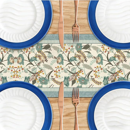 Blue Birds Flowers Blossom Table Runner, Seasonal Spring Floral Decoration | - Image 4