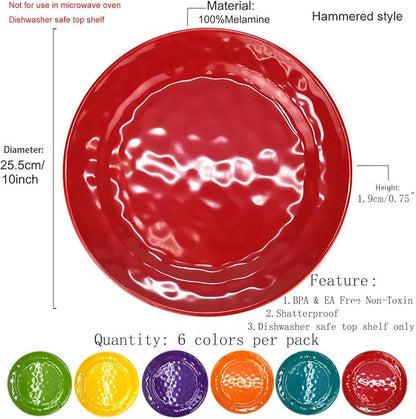 KX-WARE Melamine Plates set -10inch 12pcs 100% Melamine Dinner Plates for Everyday Use, Break-resistant and Lightweight, MultiColor