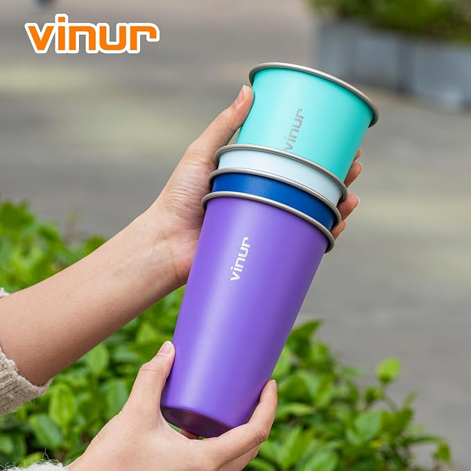 Stainless Steel Cups-20 oz Colorful Stackable Metal Drinking Glasses 4 Pcs | 20 - Image 8
