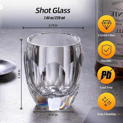 KAMMAK Crystal Whiskey Glasses Set of 2, Luxury 7.44oz Old Fashioned Glasses Stemless, Handcrafted Cocktail Glasses, Hand Blown Scotch Cup for Women, Men Gift for Bourbon Barware, Home Bar