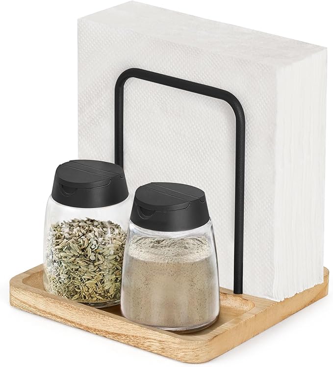 Mkono Napkin Holder for Table Farmhouse Wooden Napkin Dispenser, Nature | by Mkono